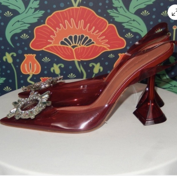 Amina Muaddi Begum Burgundy PVC Swarovski Crystal Slingback Heels Shoes 35.5 - Picture 2 of 7